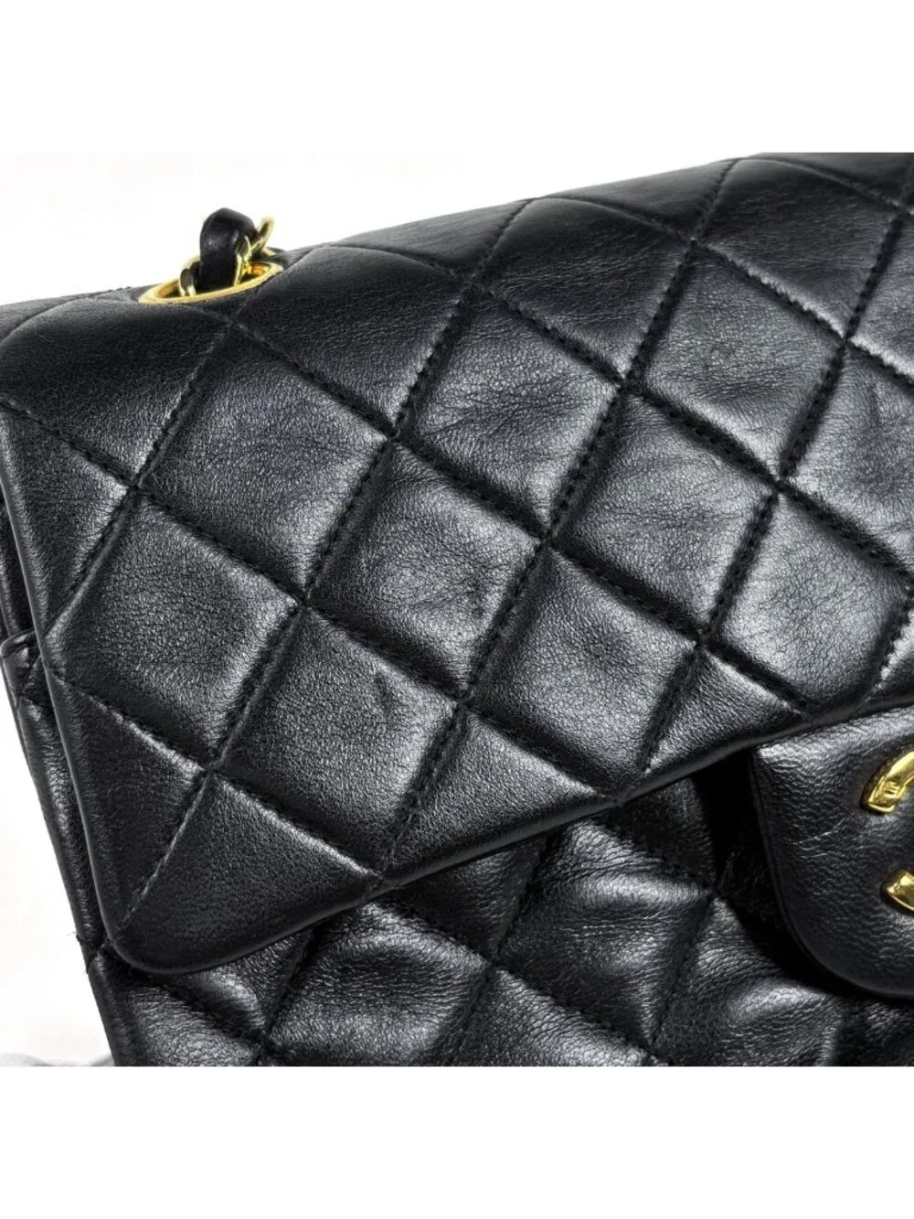 Chanel Shoulder Bag Quilted Double Flap CC Logo Leather Black